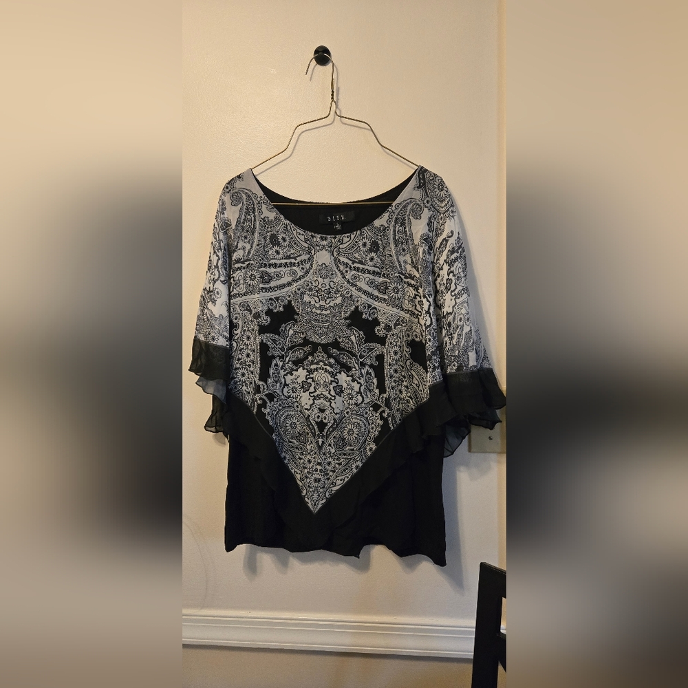 B.L.E.U. Black and White Paisley Blouse